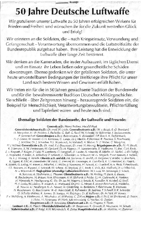 Anzeige in der Welt 2006 - 50 Jahre Deutsche Luftwaffe Anzeige in der Welt 2006 - 50 Jahre Deutsche Luftwaffe